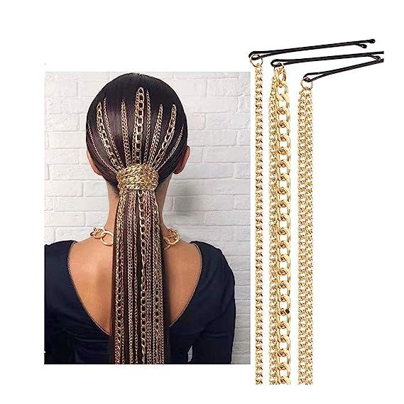 Campsis Gypay Tassel Head Chain Gold Punk Hair Extension Chains With Hair Clips Festival Prom Nig... | Amazon (US)