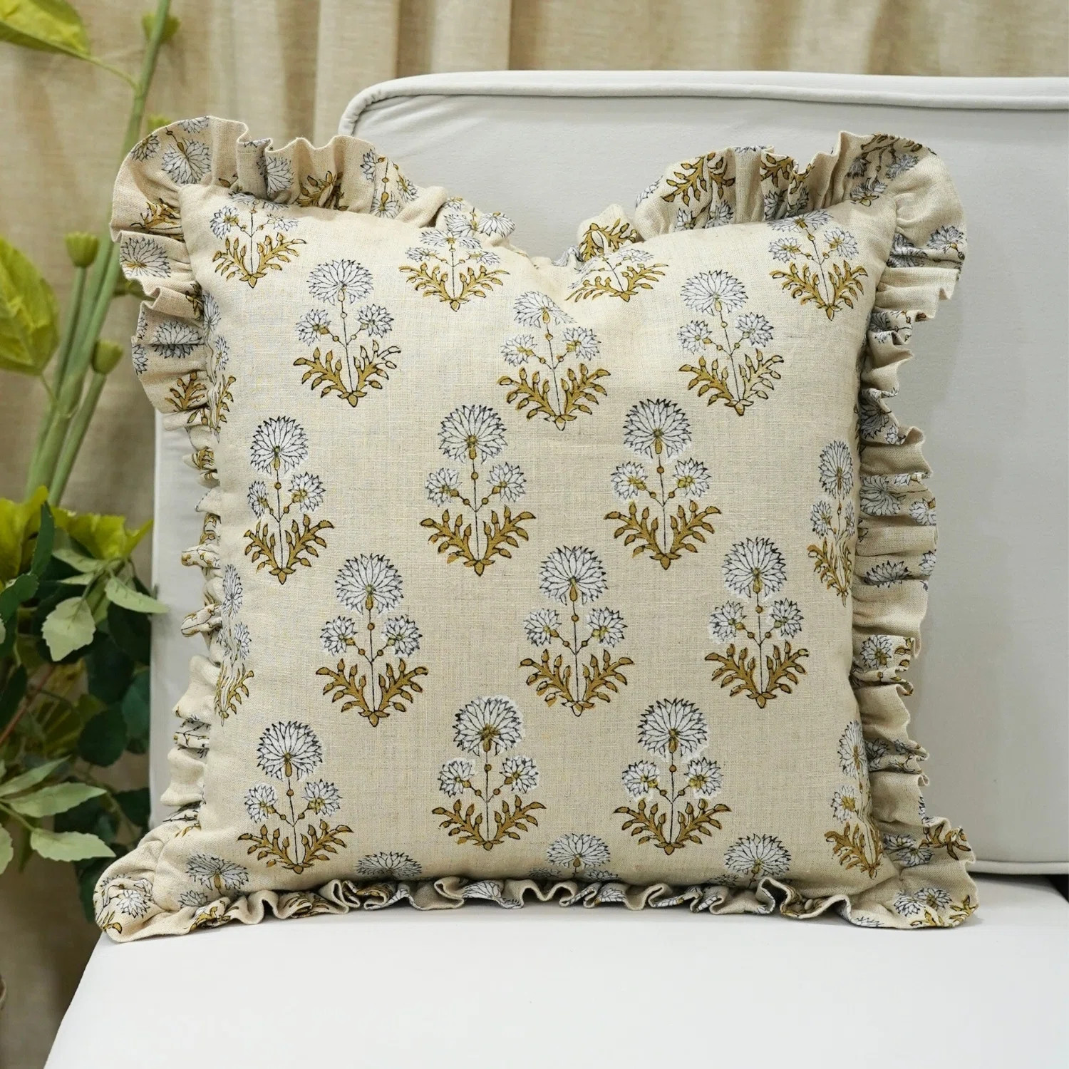 Fabdivine White Frill Linen Double Side, Block Print, Handamde, Rishi | Wayfair North America