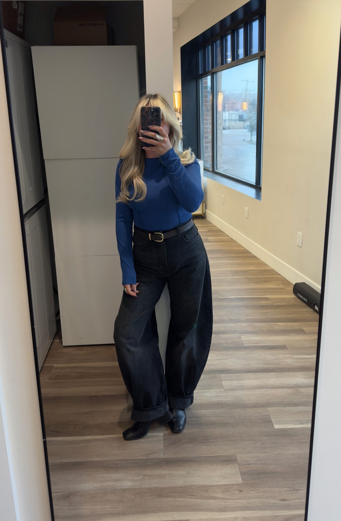 Blue high neck long sleeve top size small (ordered this top in 3 colors) 
Black high waisted Barrel jeans size 6
Boots size 7


#LTKdayinmylife #LTKmomlife #LTKootd