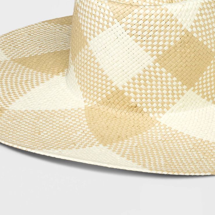 Women's Hand Weave Plaid Floppy Boater Hat - A New Day™ Off-White | Target