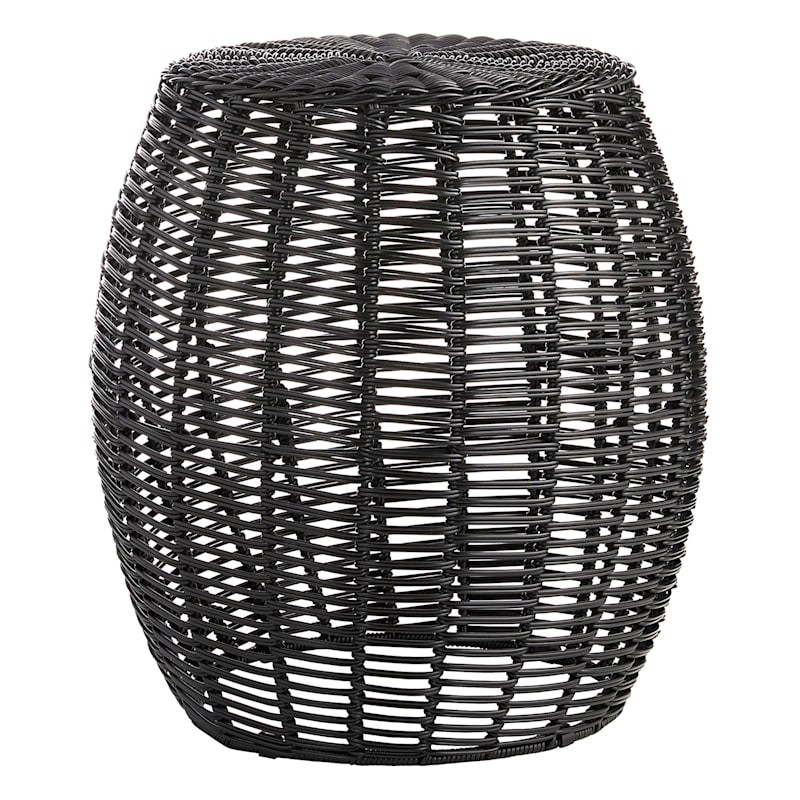 Sunny Club Black Wicker Patio Ottoman, 16" | At Home