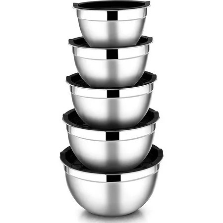 Mixing Bowls with Lids Set of 5, Vesteel Stainless Steel Mixing Bowls Metal Nesting Salad Bowls, Size 4.5, 3, 1.5, 1, 0.7 QT Great for Cooking, Baking, Serving - Black | Walmart (US)
