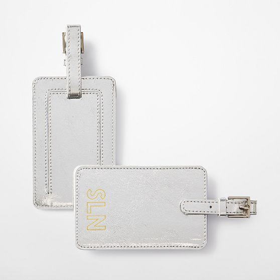 Fillmore Vegan Leather Luggage Tag, Metallic Silver, Foil Debossed | Mark and Graham
