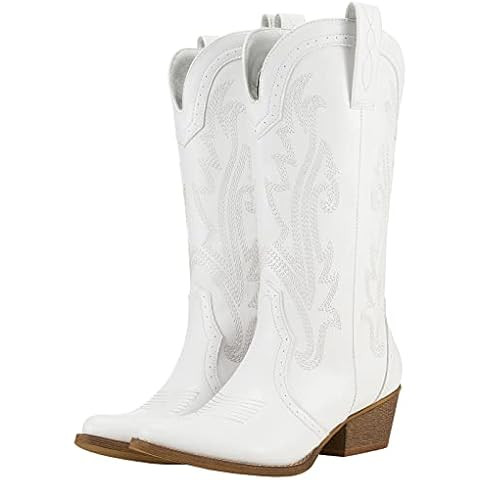 Pasuot Western Cowboy Boots for Women - Knee High Wide Calf Cowgirl Boots with Classic Embroidere... | Amazon (US)