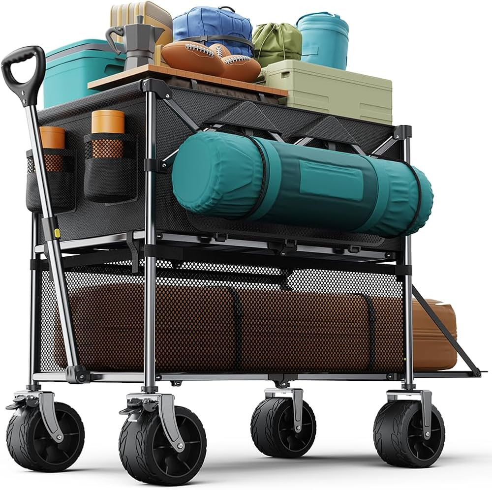 Collapsible Wagon Double Decker,Wagons Carts Foldable,Heavy Duty Wagon Camping Sports Garden Groc... | Amazon (US)
