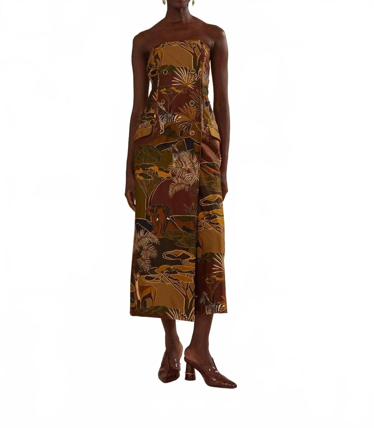 Savana Dream Strapless Button Midi Dress In Caramel | Shop Simon