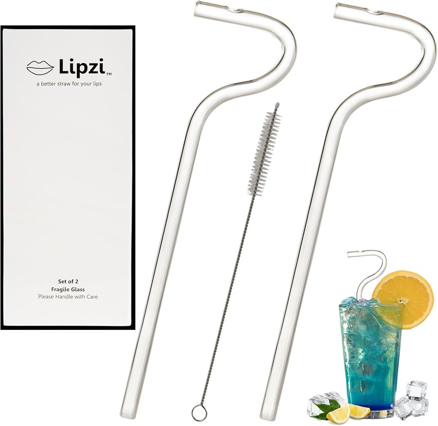 Lipzi - Anti Wrinkle Straw - Glass anti-wrinkle drinking straws, Clear Reusable Straws with Clean... | Amazon (US)