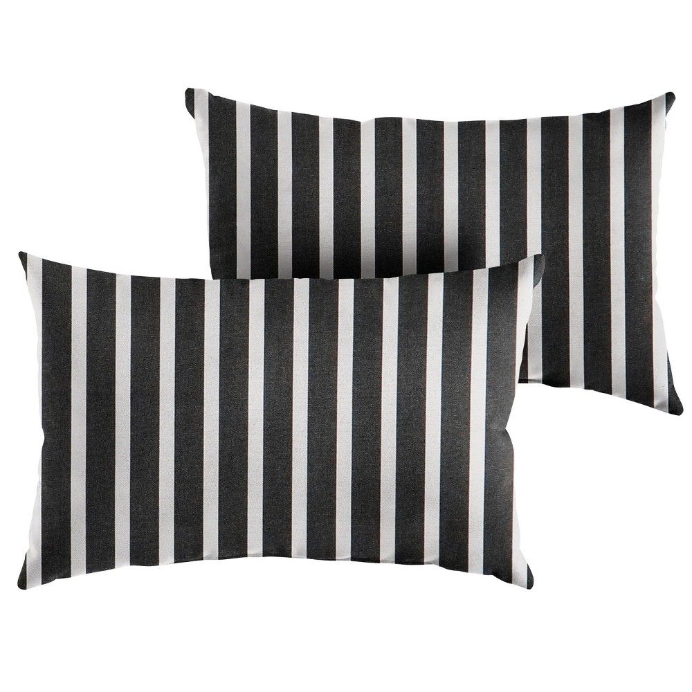 2pk 16""x26"" Sunbrella Stripe Outdoor Throw Pillows Black/White | Target
