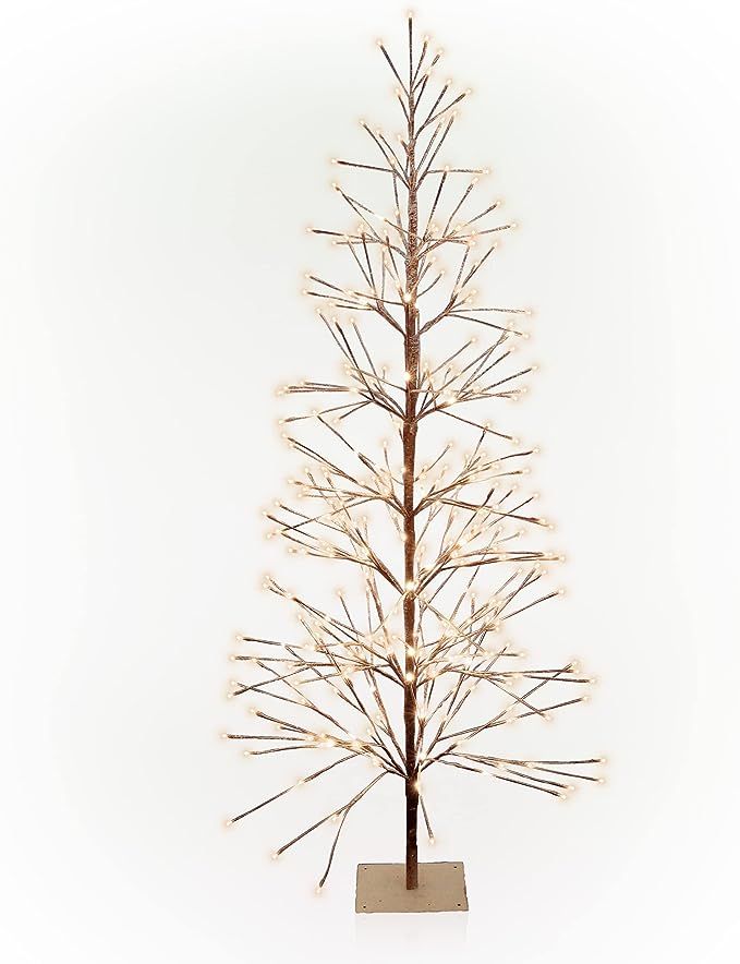 Alpine Corporation BYS146L-WW Frosty Brown Christmas Tree with Warm White LED Lights, Artificial ... | Amazon (US)