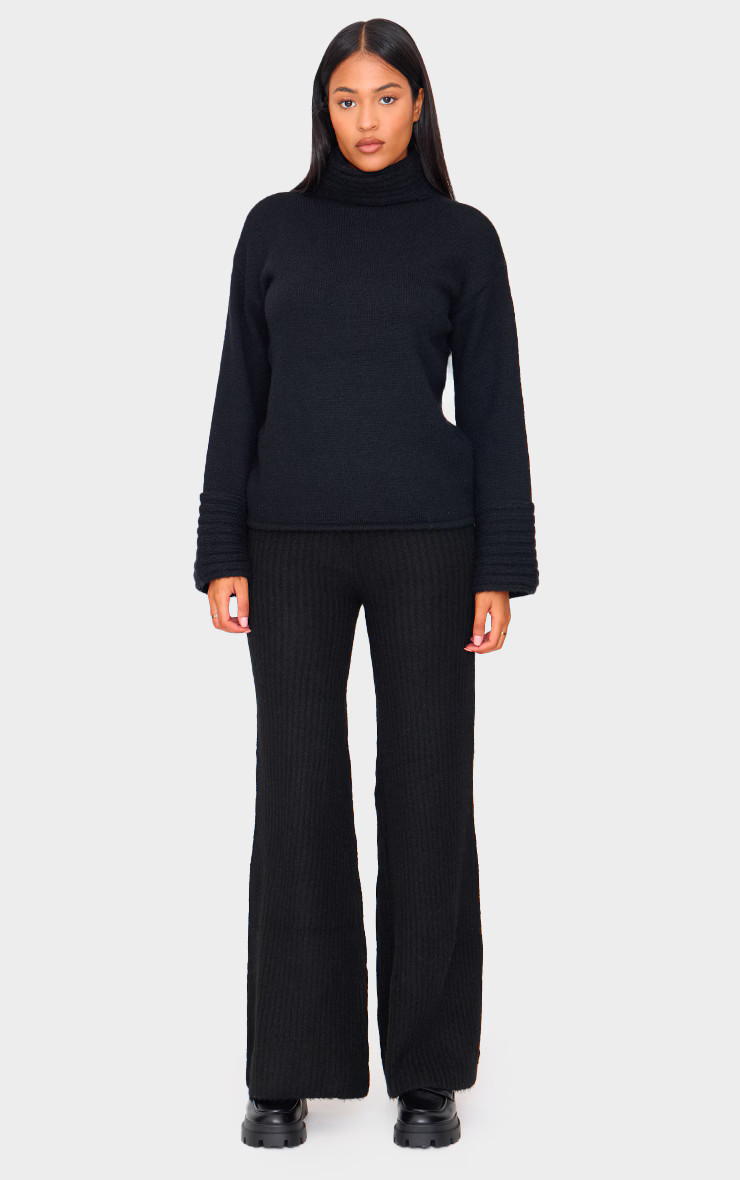 Tall Black Luxe Rib Knit Wide Leg Pants | PrettyLittleThing US