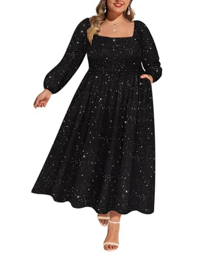 RITERA Plus Size Dresses for Curvy Women Square Neck Fall Long Sleeve Floral Smocked Maxi Dress w... | Amazon (US)
