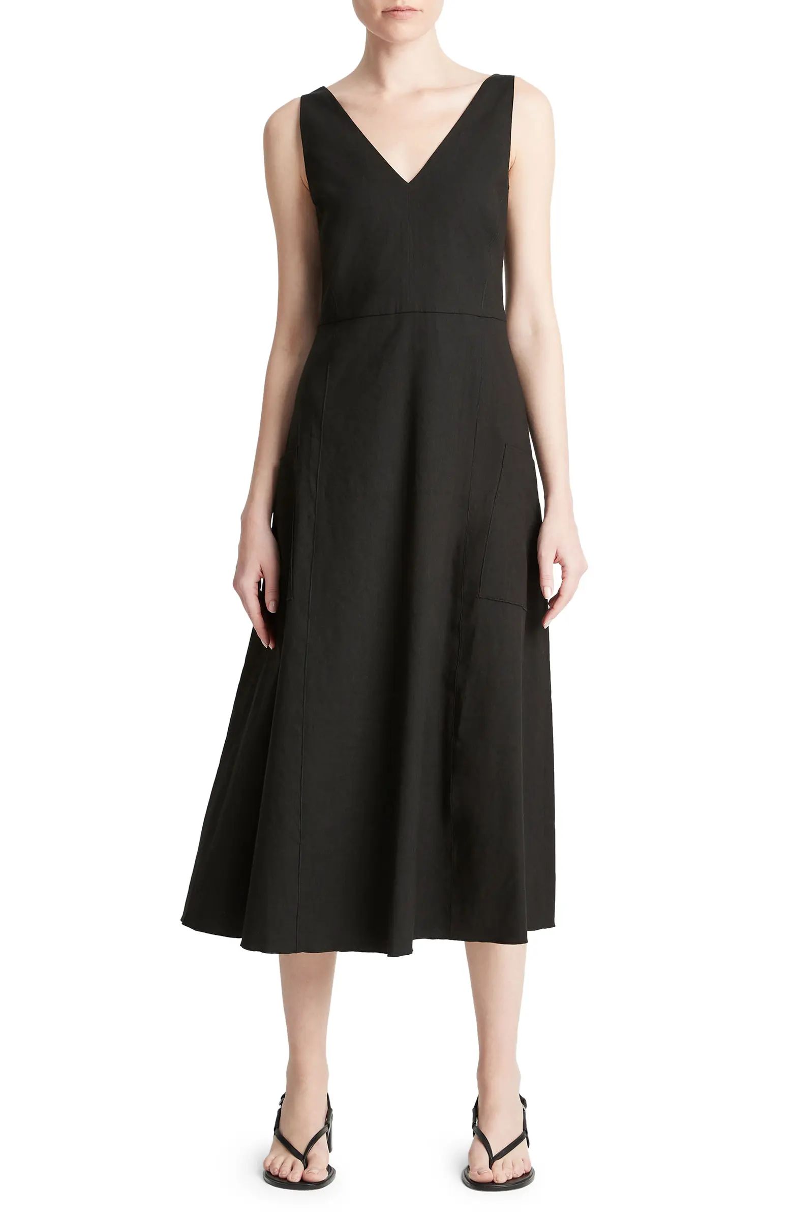 Relaxed Sleeveless Linen Blend Midi Dress | Nordstrom