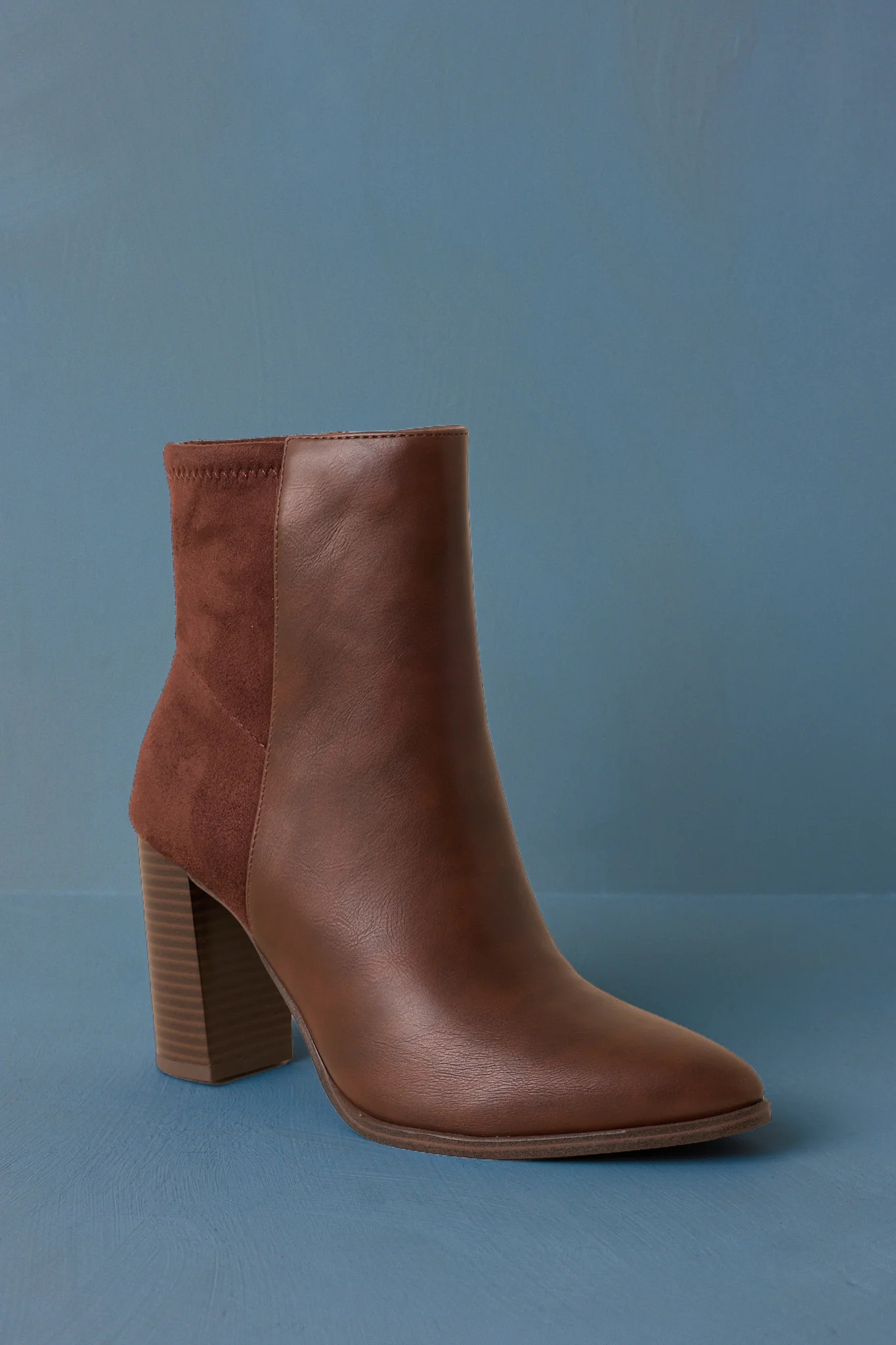 Stand Corrected Brown Faux Leather Suede Ankle Boots | Red Dress