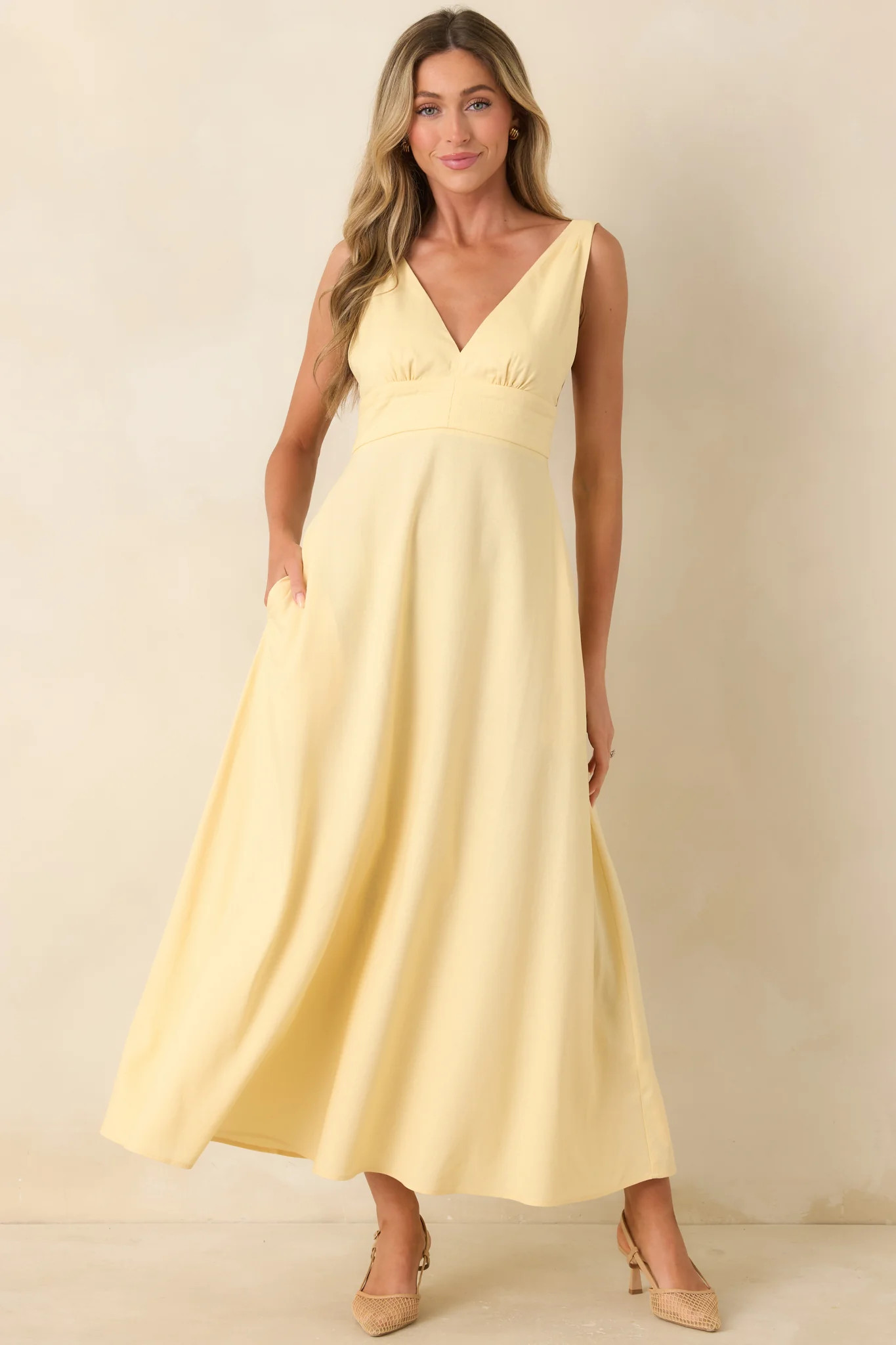 MINKPINK Kaia Butter Yellow Linen Blend Maxi Dress | Red Dress