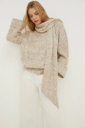 Rachel Stevens Scarf Detail Oversized Cable Jumper | Oasis UK & IE