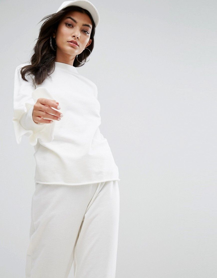 Daisy Street Lightweight Sweatshirt With Ruffle Trim Sleeves Co-Ord - White | ASOS US