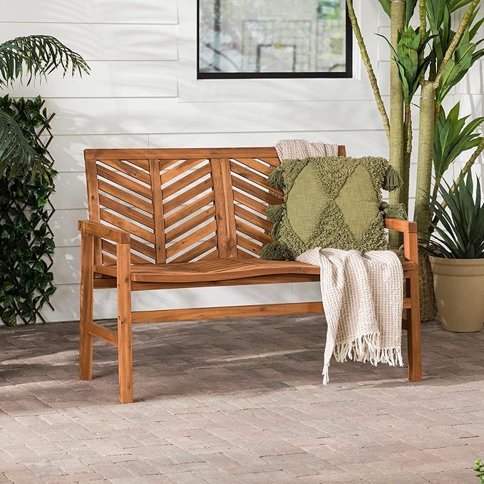 Walker Edison Outdoor Patio Wood Chevron Loveseat Chair All Weather Backyard Conversation Garden ... | Amazon (US)