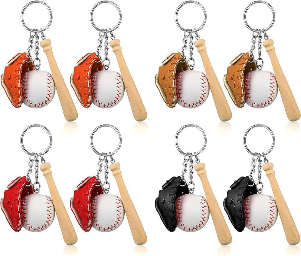 8 Pieces Mini Baseball Keychains Three-piece Baseball Gloves Wooden Bat Keychain Baseball Sports ... | Amazon (US)