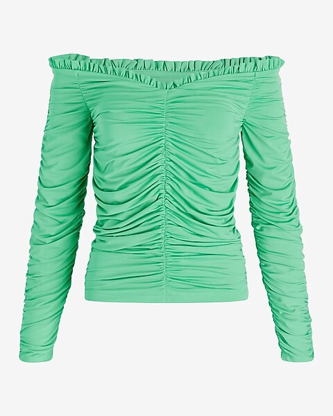 Body Contour Compression Off The Shoulder Ruched Tee | Express