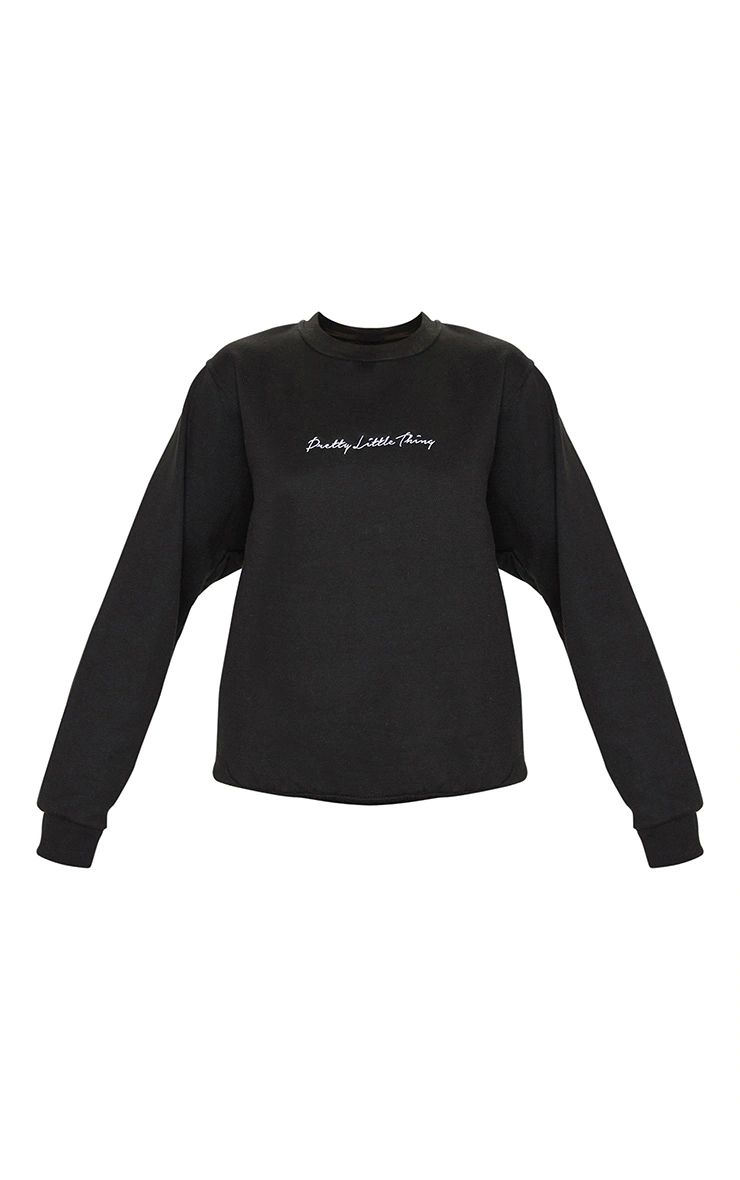 PRETTYLITTLETHING Black Oversized Sweat Shirt | PrettyLittleThing US