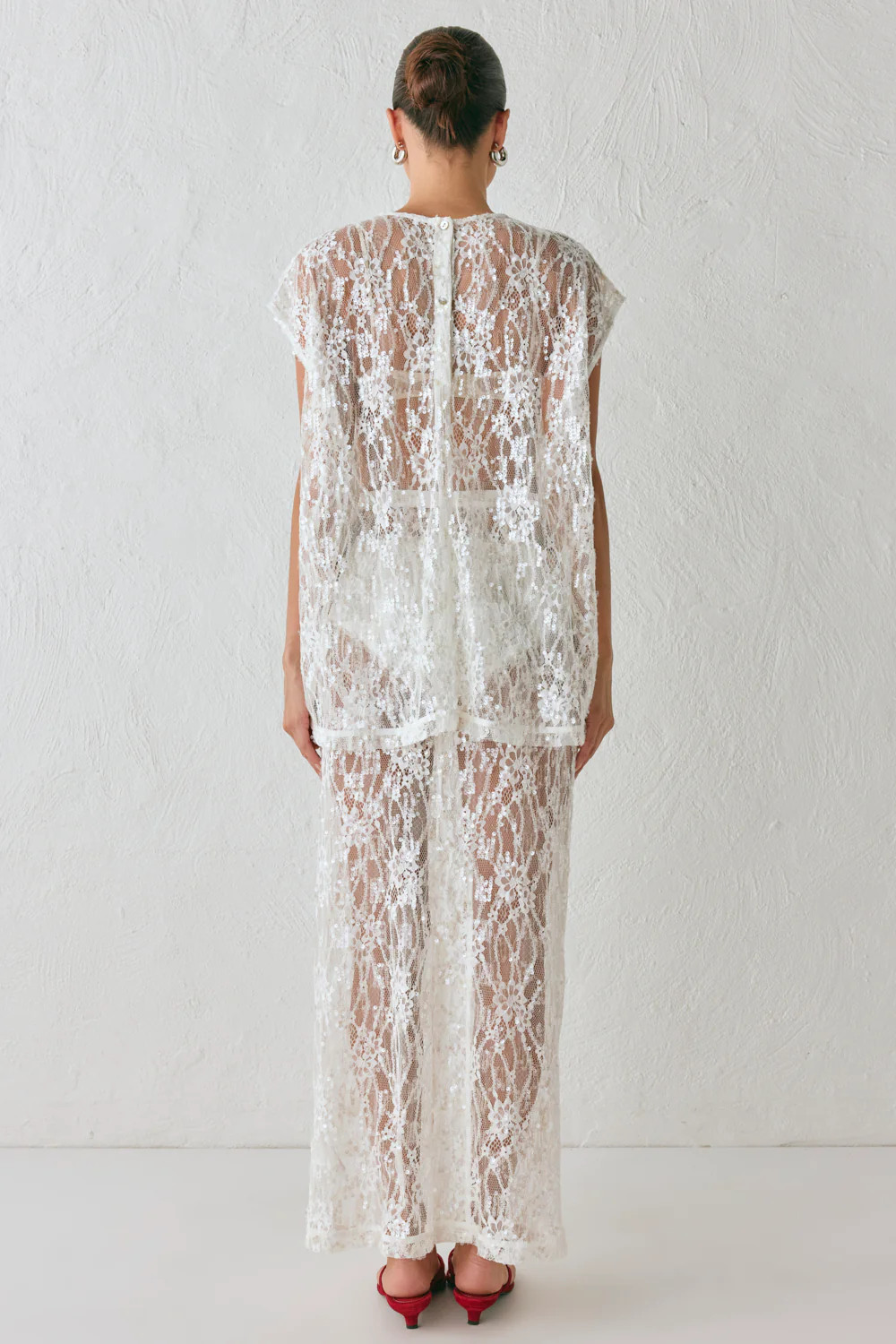 Devyn Sequin Midi Skirt White | VRG Grl