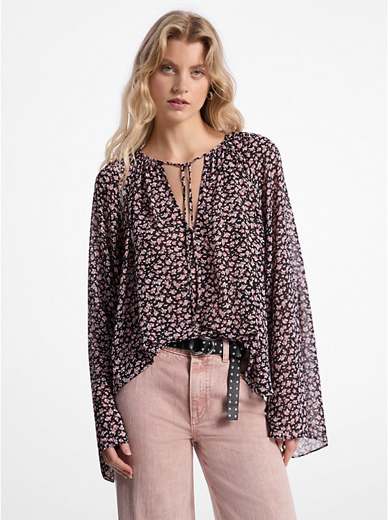 Floral Georgette Flared Sleeve Blouse | Michael Kors US