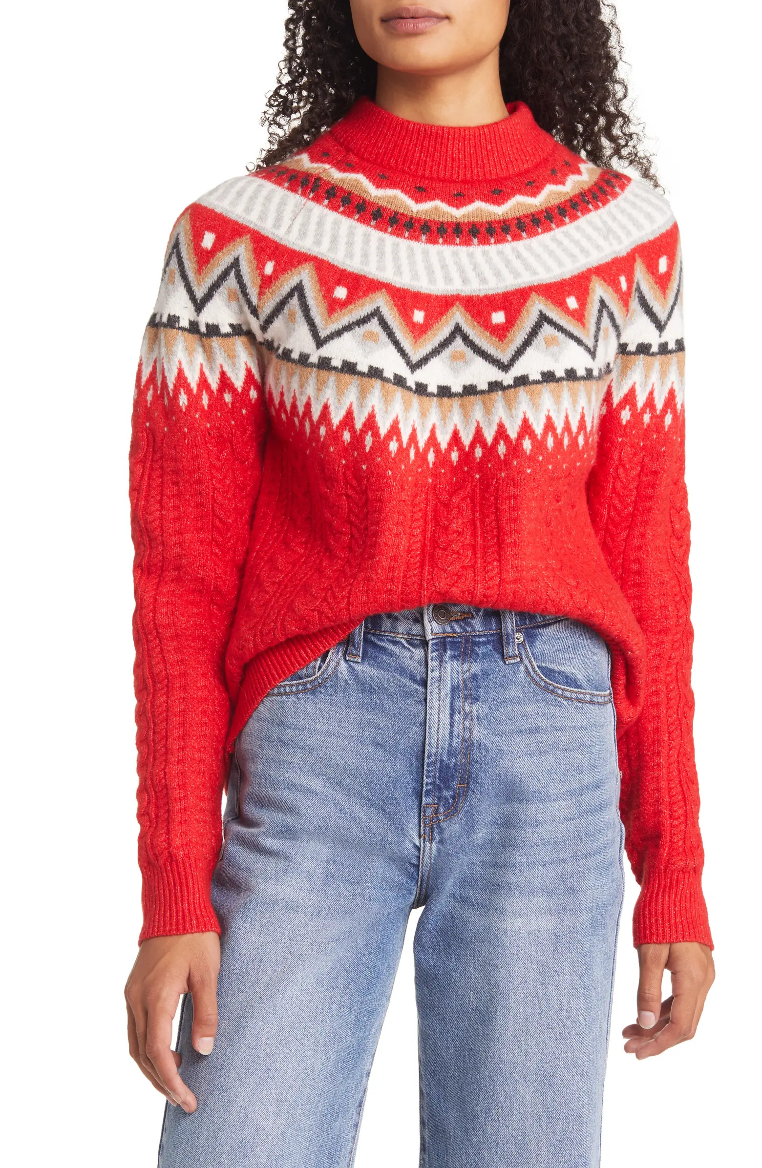 Caslon® Fair Isle Cable Knit Sweater | Nordstrom | Nordstrom
