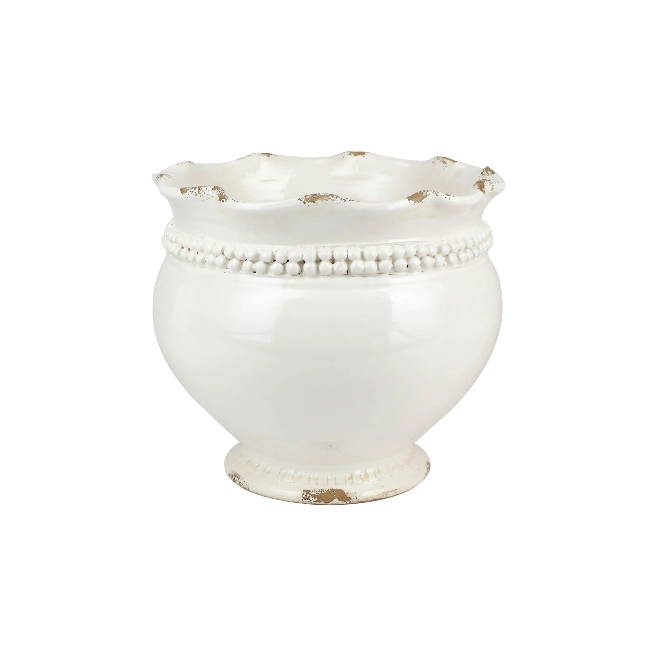 Rustic Garden Linen Dotted Round Planter | VIETRI