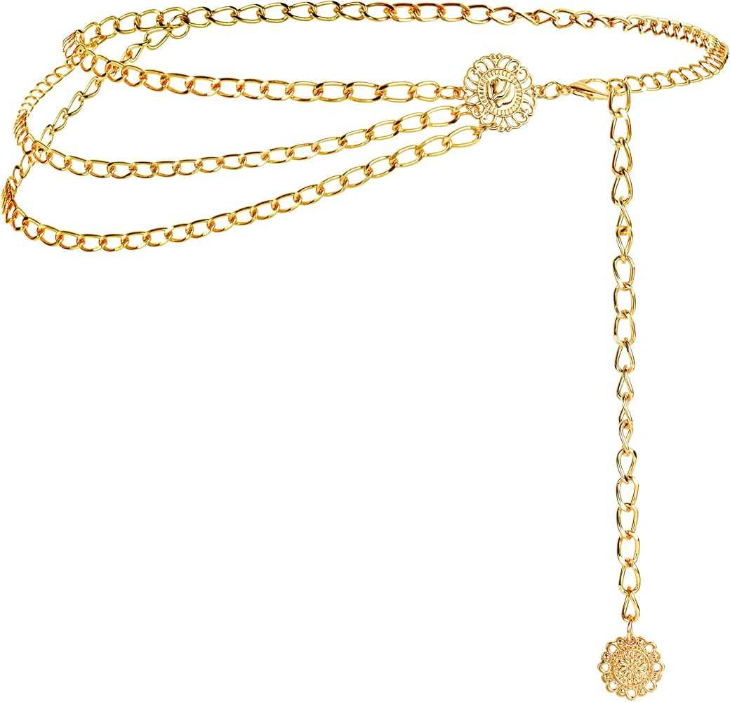 Nackiy Western Chain Belts for Women, Gold/Silver Boho Cowgirl Waist Belt, Sizes 43/47/51in, Dres... | Amazon (US)