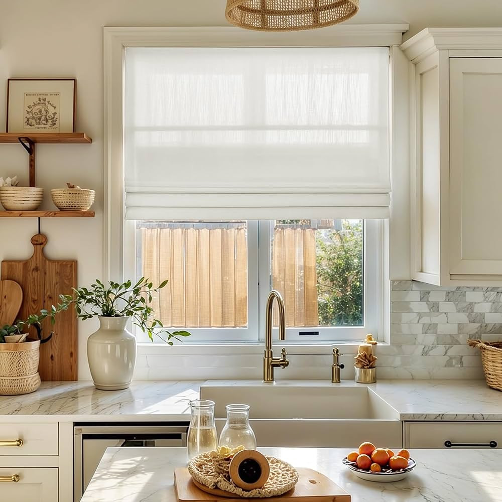 TWOPAGES Cordless Roman Shade Linen Textured Cotton Roman Blind for Windows, Custom Made Room Dar... | Amazon (US)