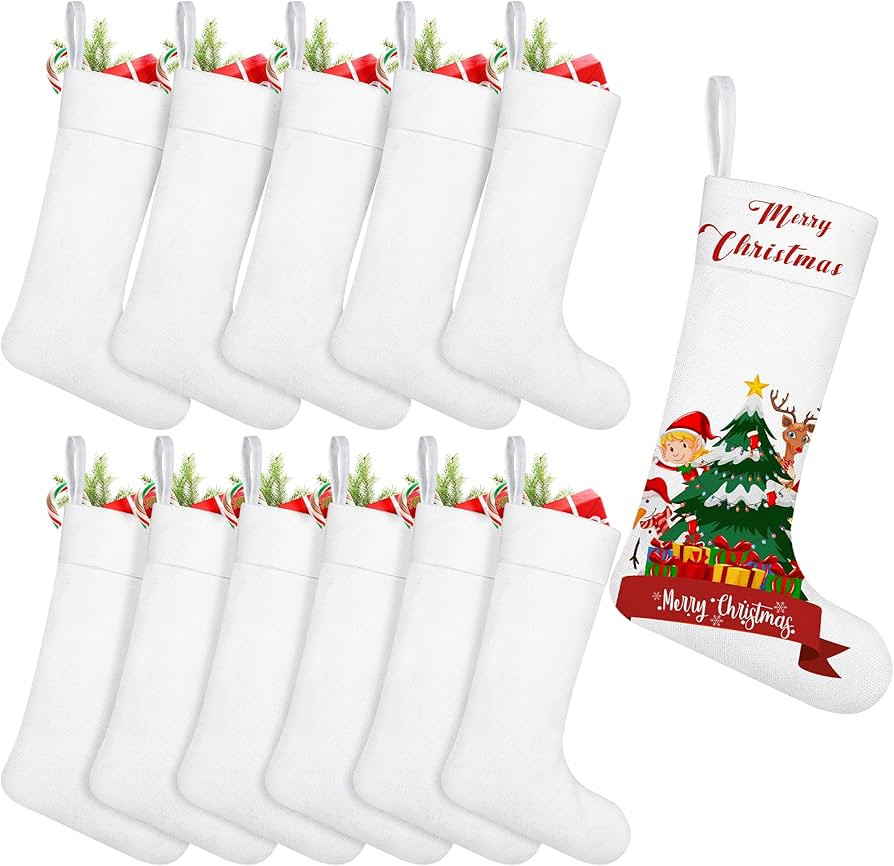 Aodaer 12 Pieces Plain Christmas Sublimation Burlap Stockings Hanging Stockings for Tree Fireplac... | Amazon (US)