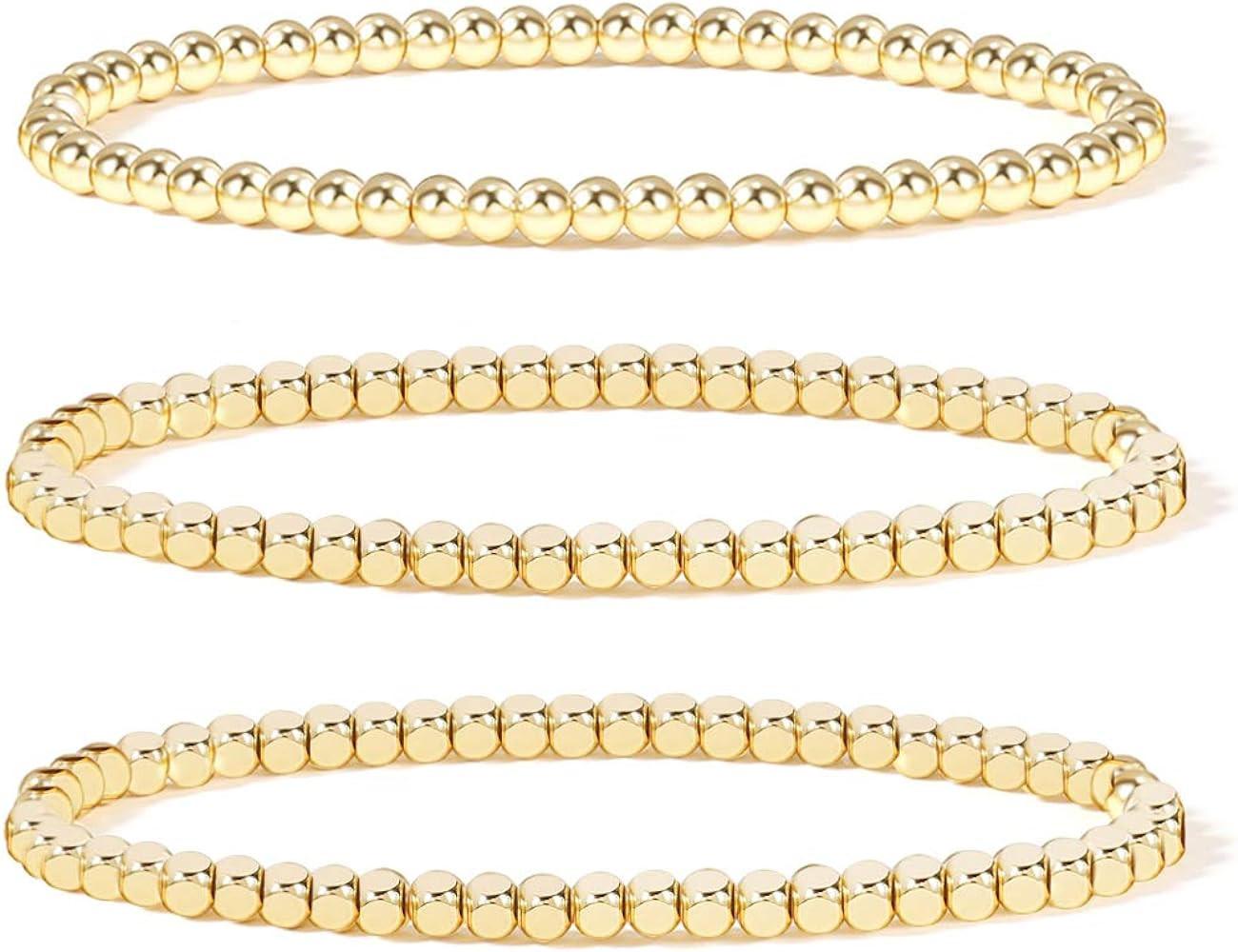 Gold Bead Bracelet for Women,14K Gold Plated Bead Ball Bracelet Stretchable Elastic Bracelet | Amazon (US)