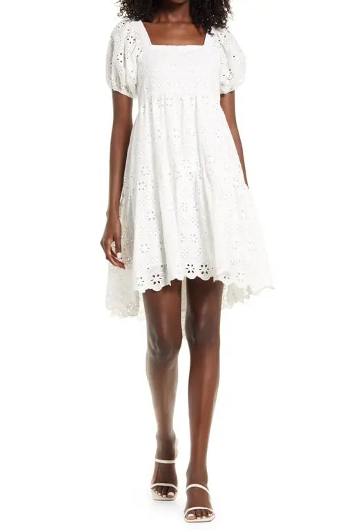 Amy Lynn Broderie Anglaise Puff Sleeve Dress in White at Nordstrom, Size Small | Nordstrom