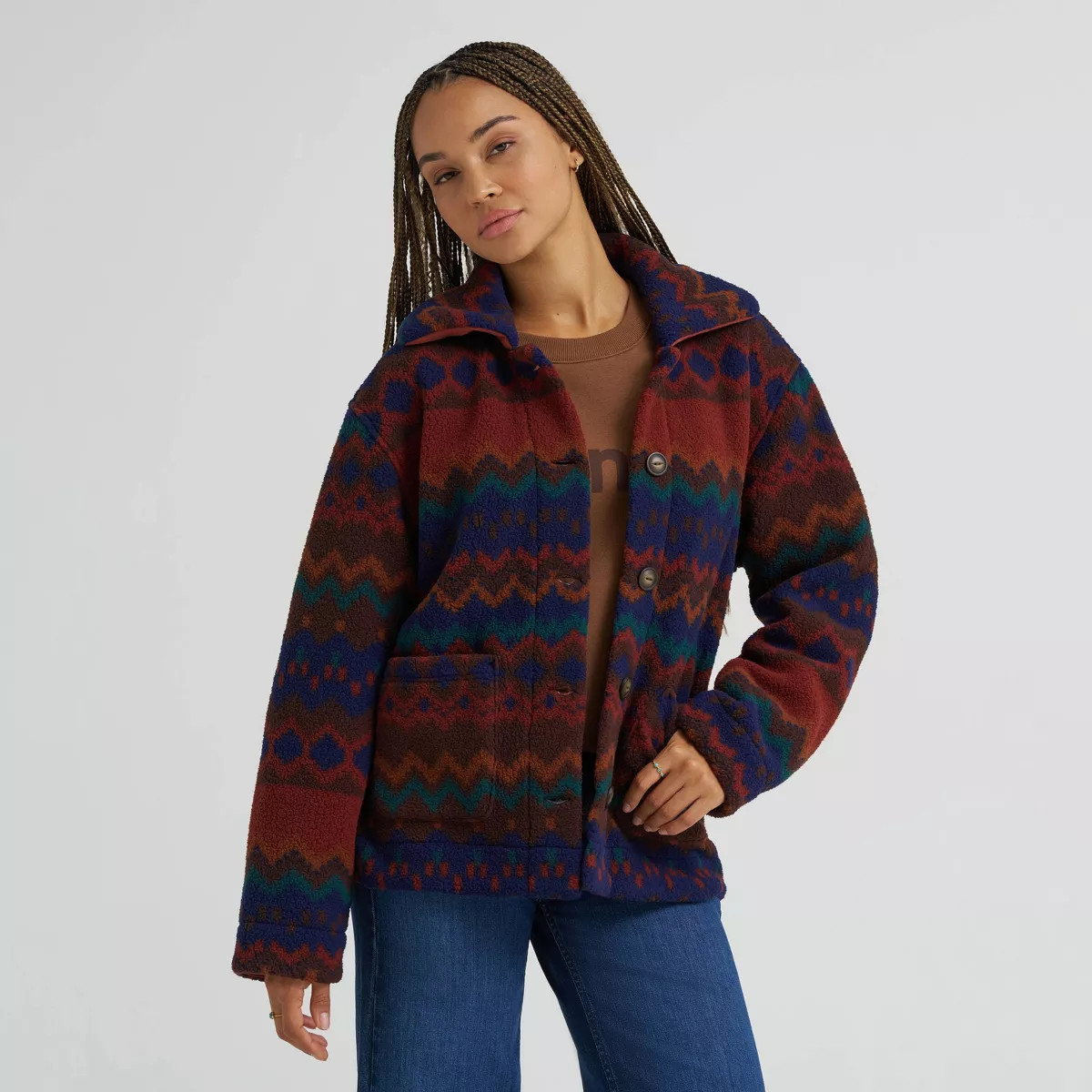 Wrangler Women's Button-Up Jacket - Brown/Blue 4X | Target