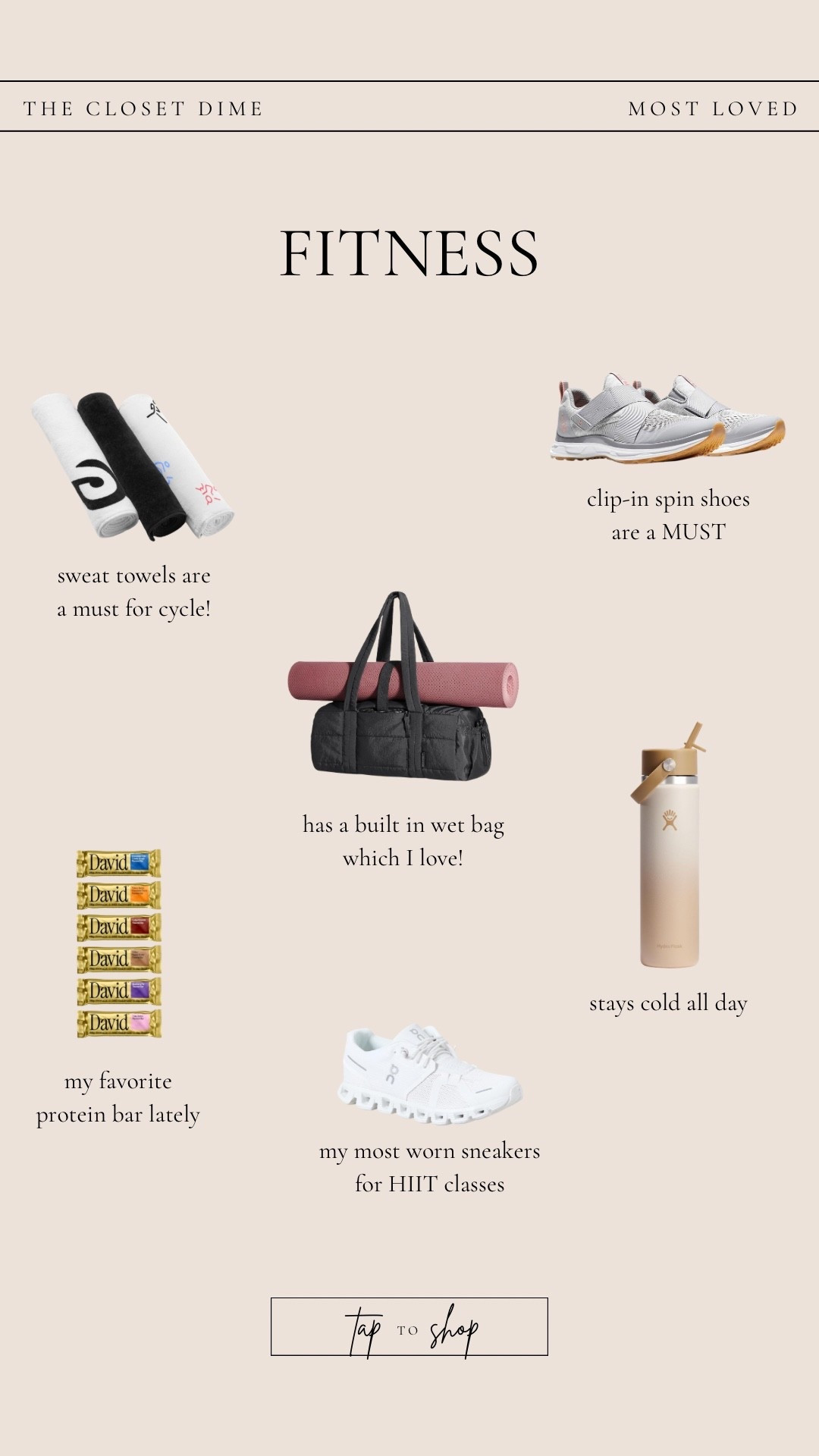 My most loved fitness essentials for the new year!! 
Workout gear
Tiem spin shoes
Gym bag
Hydroflask
Protein bars
Tweet towels 

#LTKActive #LTKSaleAlert #LTKFindsUnder100 

#LTKmomlife #LTKfitnessgoals #LTKValentine