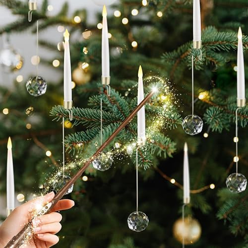 LUSHARBOR Flameless Candles for Christmas Tree, Magic Wand Christmas Tree Candles with Remote Battery Operated Fake Candles for Christmas Wedding, Set of 10 | Amazon (US)
