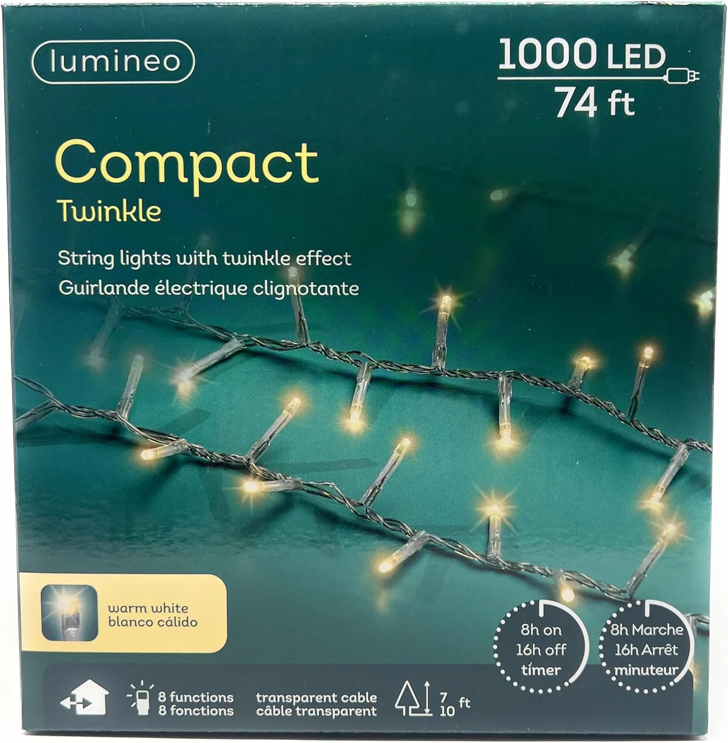 1000 LED Warm White Christmas Compact Lights Set, Transparent Wire 74 Feet | Walmart (US)