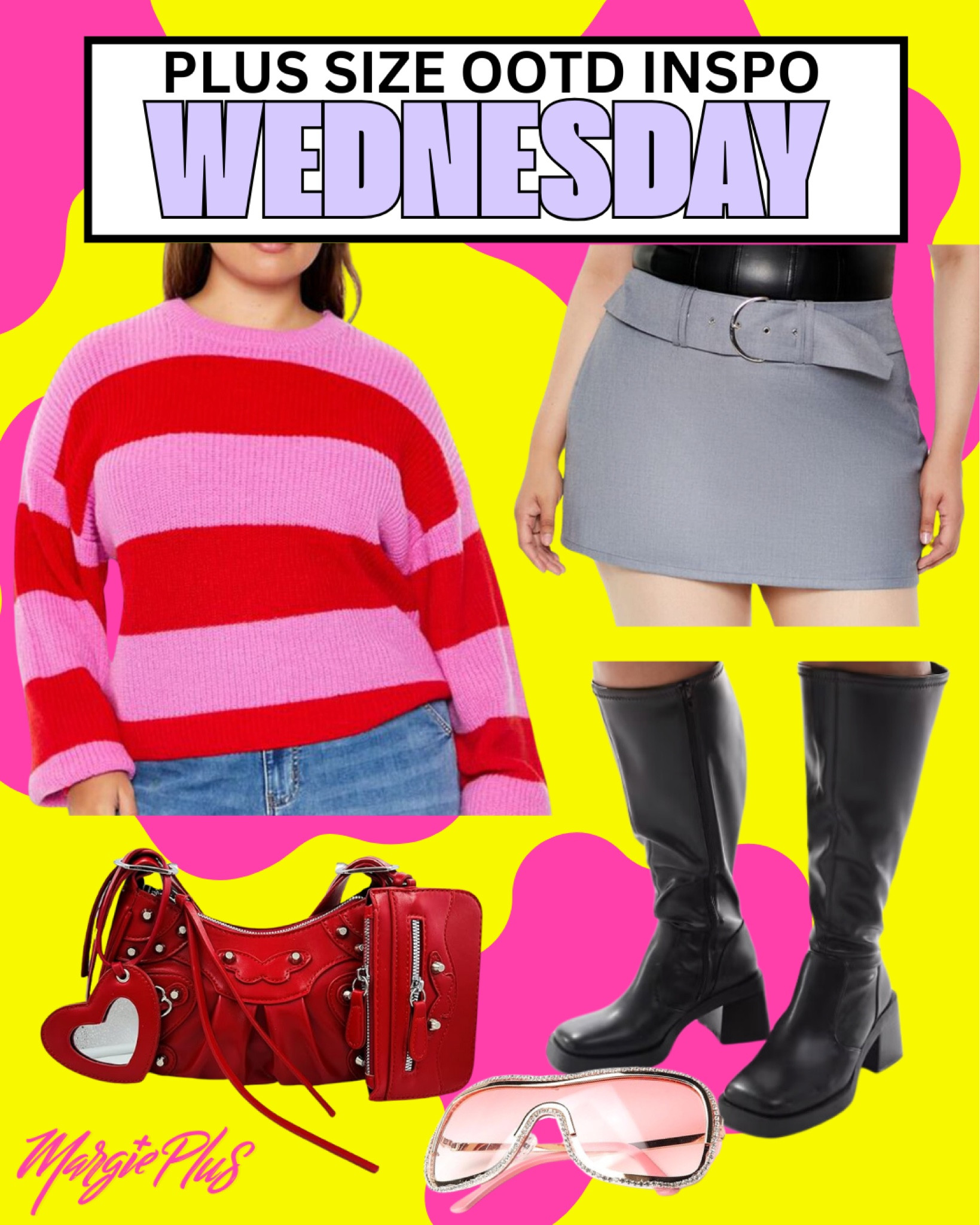 WEDNESDAY Plus Size Outfit Inspo serving school girl with a twist! Love this oversized color pop sweater and mini skirt topped with killer wide calf boots 😍

#LTKFindsUnder100 #LTKPlusSize #LTKStyleTip