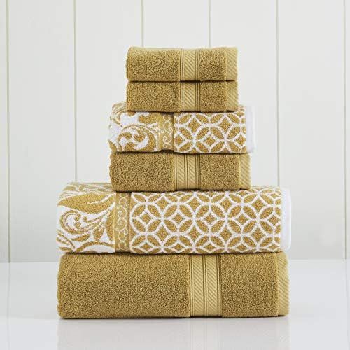 Amrapur Overseas | Trefoil Filigree 6 Piece Reversible Yarn Dyed Jacquard Towel Set (Gold), 13" x... | Amazon (US)