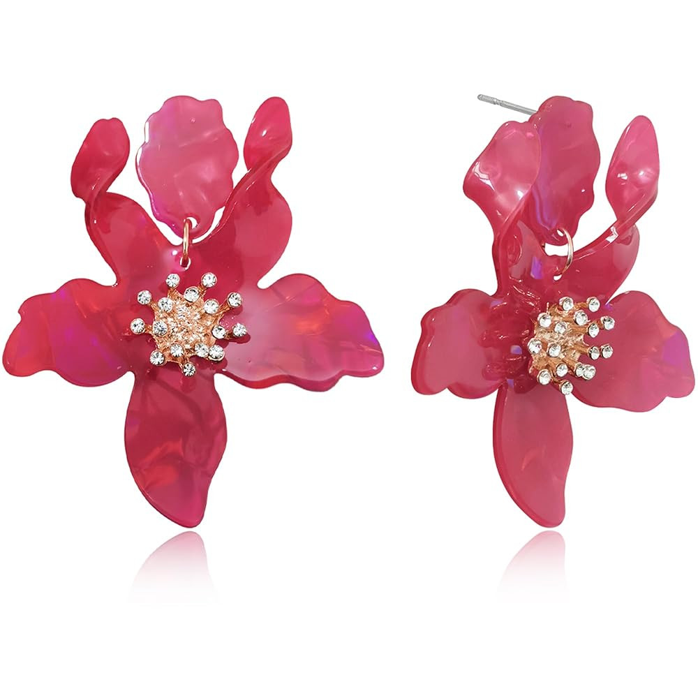 Unique Bohemian Oversized Acrylic Resin Flower Dangle Drop Earrings Summer Retro Large Sparkly Ha... | Amazon (US)