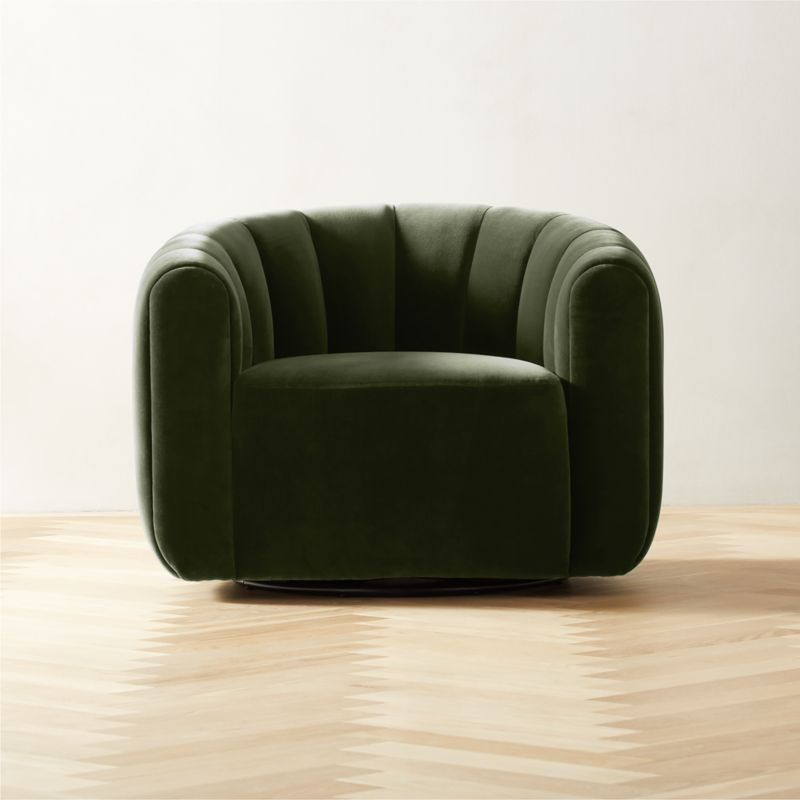 Fitz Modern Channeled Green Velvet Swivel Chair Set of 2 + Reviews | CB2 | CB2