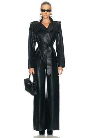 Norma Kamali Double Breasted Trench Straight Leg Jumpsuit in Black | FWRD 