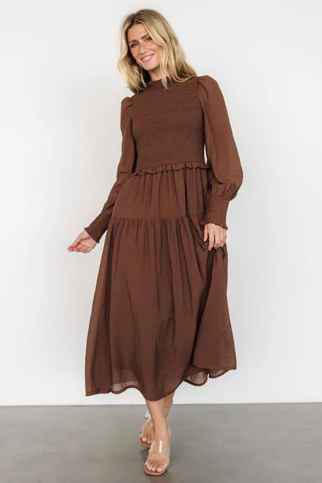 Daria Smocked Maxi Dress | Brown | Baltic Born
