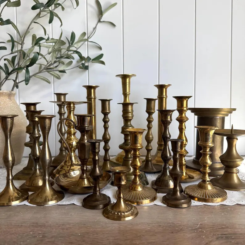 Vintage Brass Candle Holders | CHOICE Mixed Gold Candlestick & Pillar Holders | Graduated Brass C... | Etsy (Global)