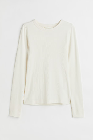 Rib-knit Top - Cream - Ladies | H&M US | H&M (US + CA)