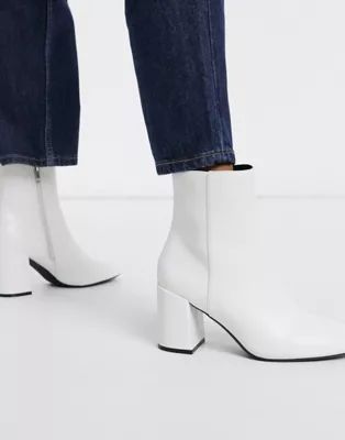 Bershka patent boot with block heel in white | ASOS US