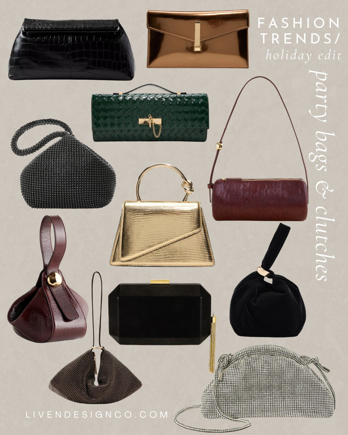 Holiday party bag. Metallic handbag. Clutch. Burgundy handbag. Shoulder bag. Mini bag. Gold bag. 

#LTKHoliday #LTKSeasonal #LTKSaleAlert