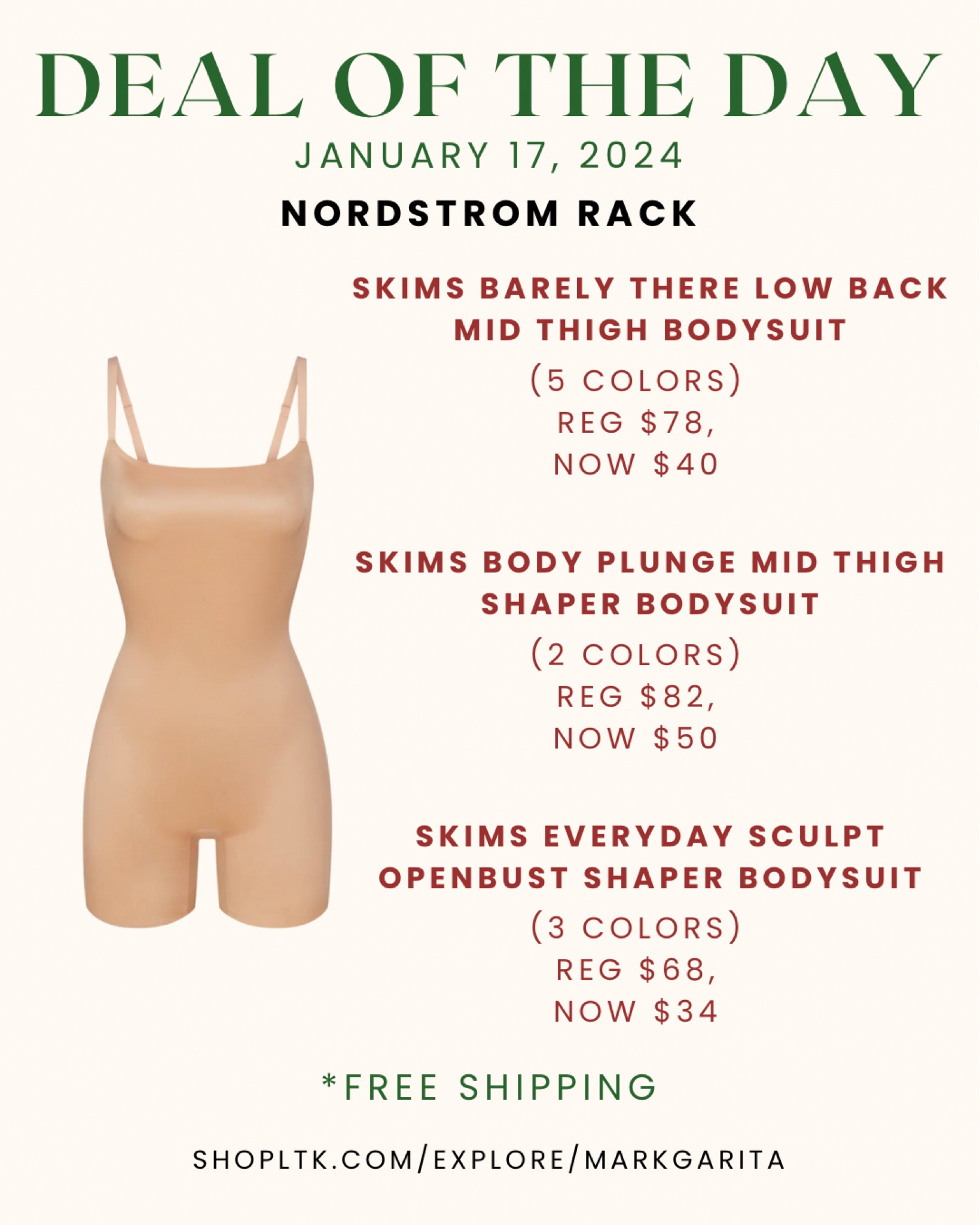 If you want to get snatched real quick, get some skims! I’m def gonna stock up to wear under my valentines outfit 🤪 

Deal of the day:
Nordstrom, free shipping
• skims barely there low back mid thigh bodysuit
• skims body plunge mid thigh shaper bodysuit
• skims everyday sculpt open bust shaper bodysuit

Daily deals, fashion deals, sale alert, january sales, bodysuit, undergarment, 

#LTKsalealert #LTKstyletip #LTKfindsunder50