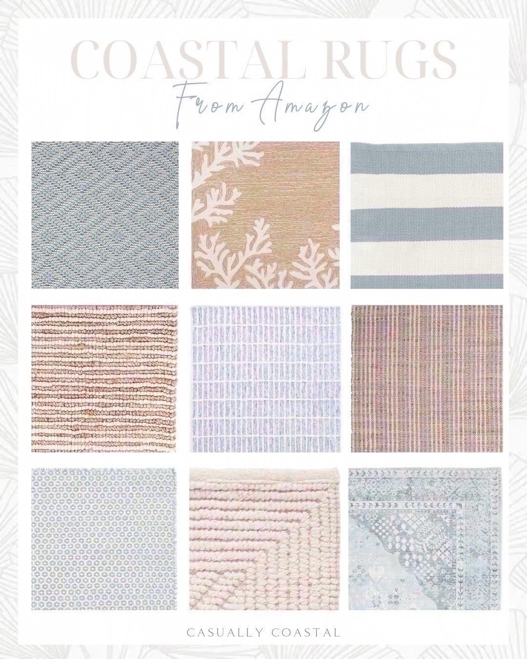 Coastal Rugs From Amazon 

Amazon rugs, coastal rugs, affordable rugs, blue rugs, blue and white rug, neutral rugs, striped rug, wool and jute rug, area rug, living room rug, bedroom rug, 8x10 rug, 3x5 rug, dining room rug, geometric handwoven accent rug, high traffic area rug, 5x8 rug, distressed wool & viscose rug, grey and light blue rug, premium wool handmade rug, cream rug, tan rug, jute rug, 2x3 rug, indoor outdoor area rug, light blue and ivory stripe rug, 5’3x7’3 rug, outdoor area rug, beach accent rug, beach house rug, coral border rug 

#LTKHome