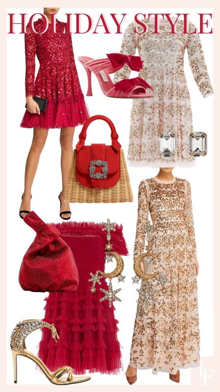 Glam Holiday style today on lombardandfifh.com 

Needle & Thread sequin dress. Red bag. Valentino bow velvet heels. Jennifer Behr moon and star earrings  

#LTKGiftGuide #LTKstyletip